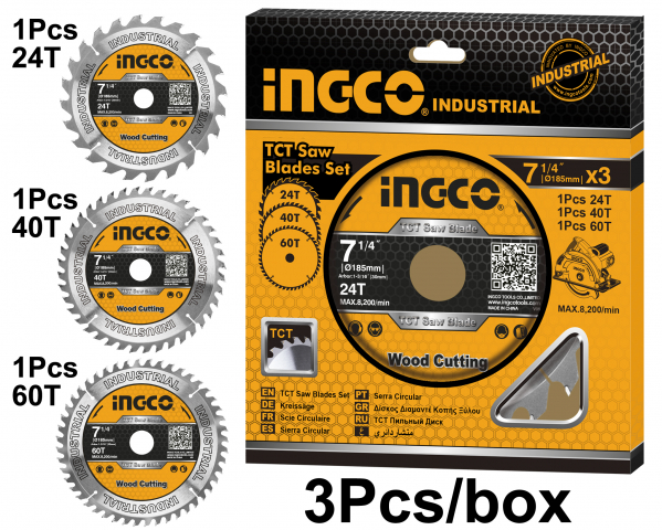Jogo de Serra Circular de Widia 7.1/4" X 24D/ 40D/ 60D Ingco