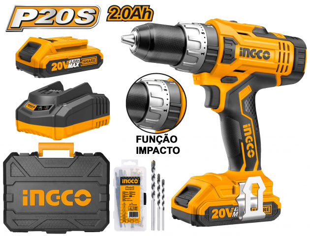 Furadeira Parafusadeira Com Impacto 20v Biv Ø 1/2" Ingco