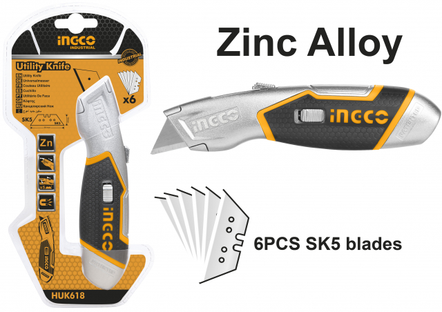Estilete Trapezoidal com 6 Lâminas Retrátil Ingco